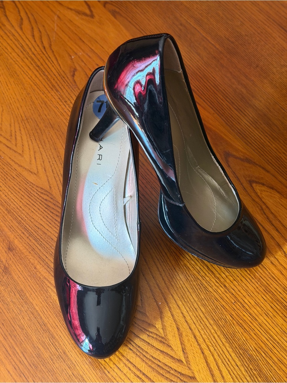 Tahari Black Patent Leather Round-Toe High Heels